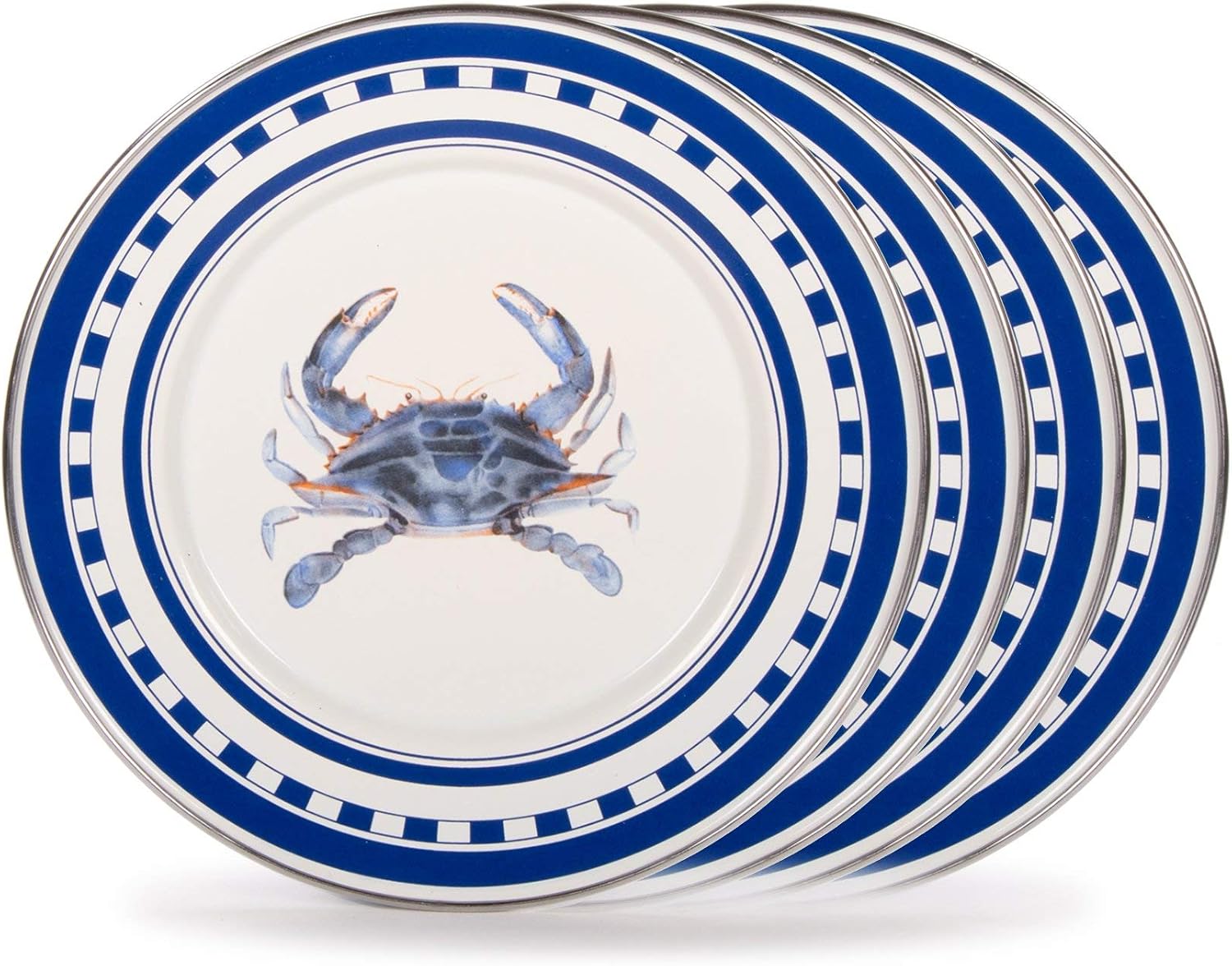 Golden Rabbit Enamelware Sandwich Plates, 8.5 inch, Blue Crab, Set of 4