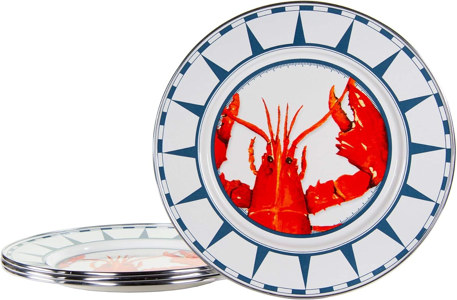 Golden Rabbit Enamelware Dinner Plates, 10.5 inch, Lobster, Set of 4
