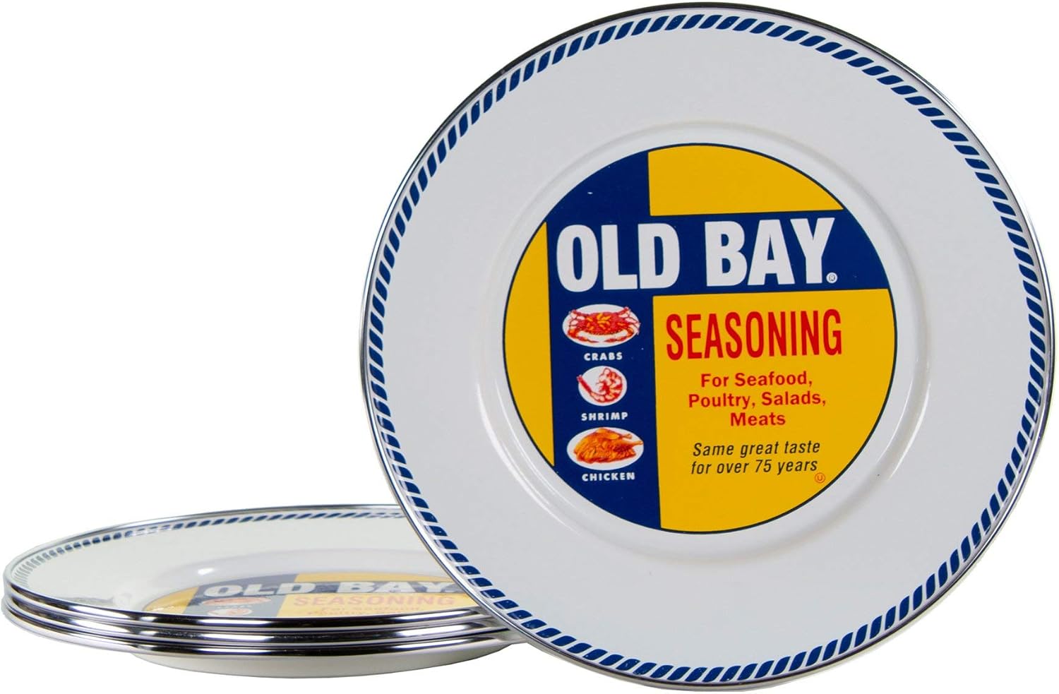 Golden Rabbit Enamelware Sandwich Plates, 8.5 inch, Old Bay, Set of 4