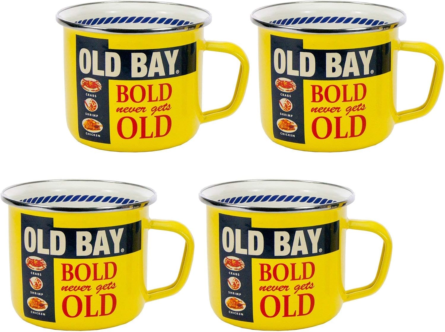 Golden Rabbit Enamelware Grande Coffee or Tea Mugs, 24 ounce, Old Bay, Set of 4