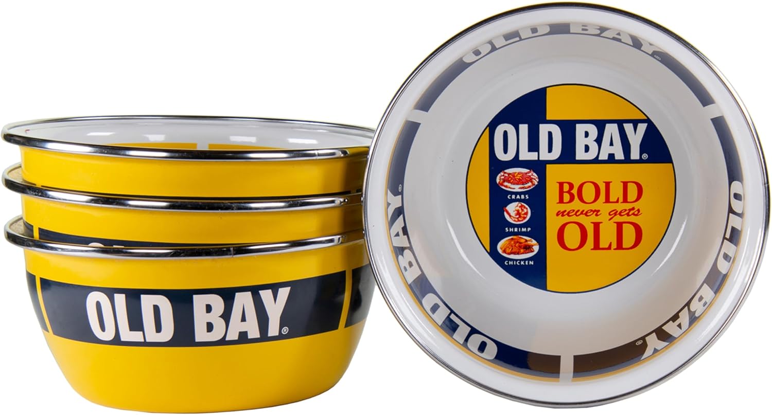 Golden Rabbit Enamelware Salad Bowls, 24 ounce, Old Bay, Set of 4