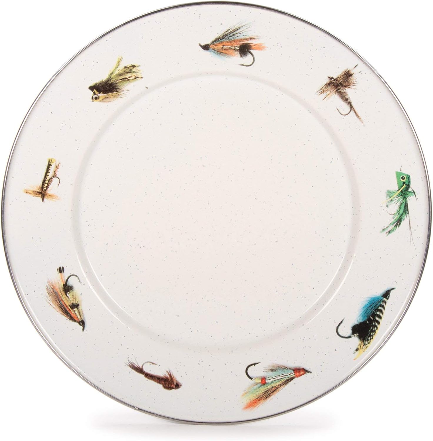 Golden Rabbit Enamelware Dinner Plates, 10.5 inch, Fishing Fly, Set of 4