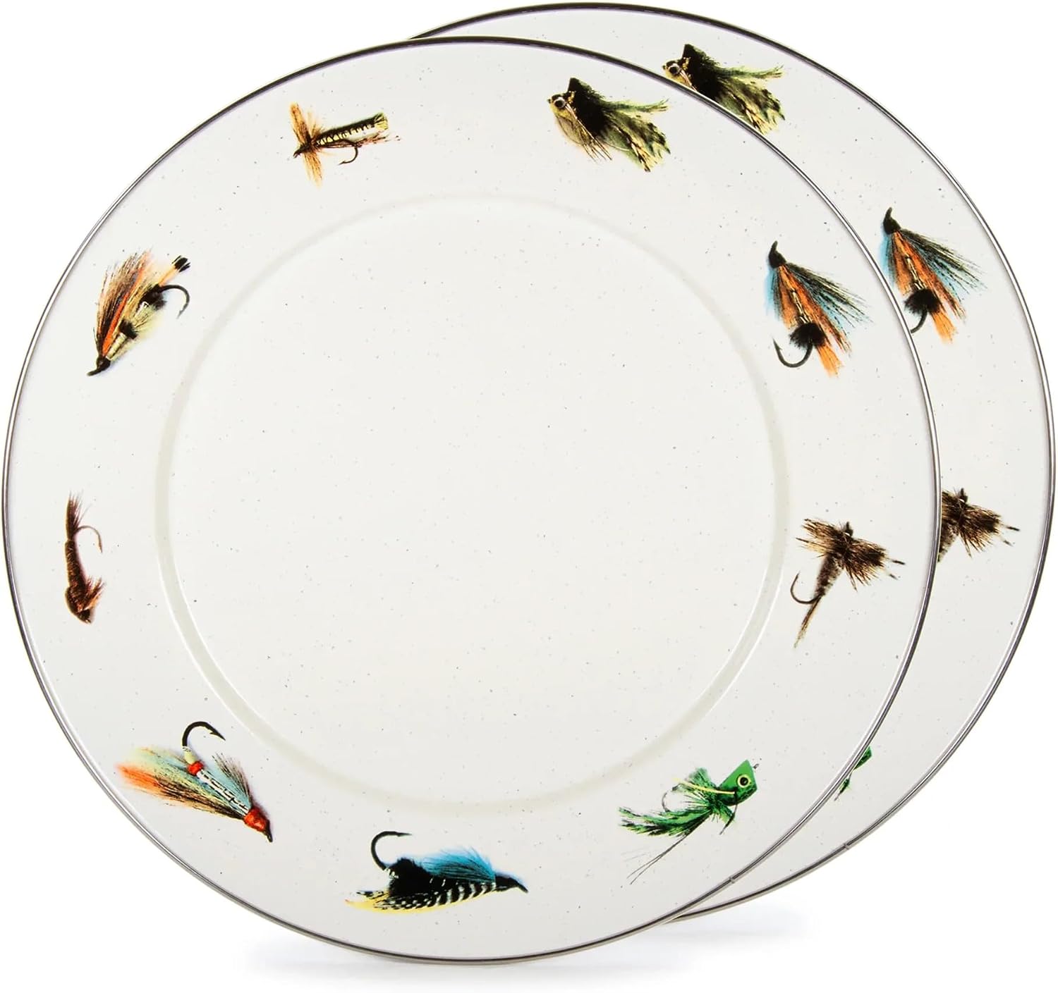 Golden Rabbit Enamelware Chargers, 12.5 inch, Fishing Fly, Set of 2