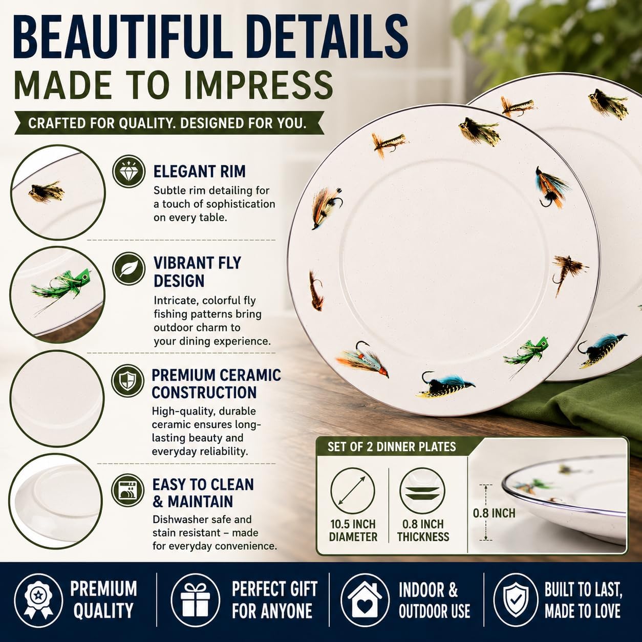 Golden Rabbit Enamelware Chargers, 12.5 inch, Fishing Fly, Set of 2