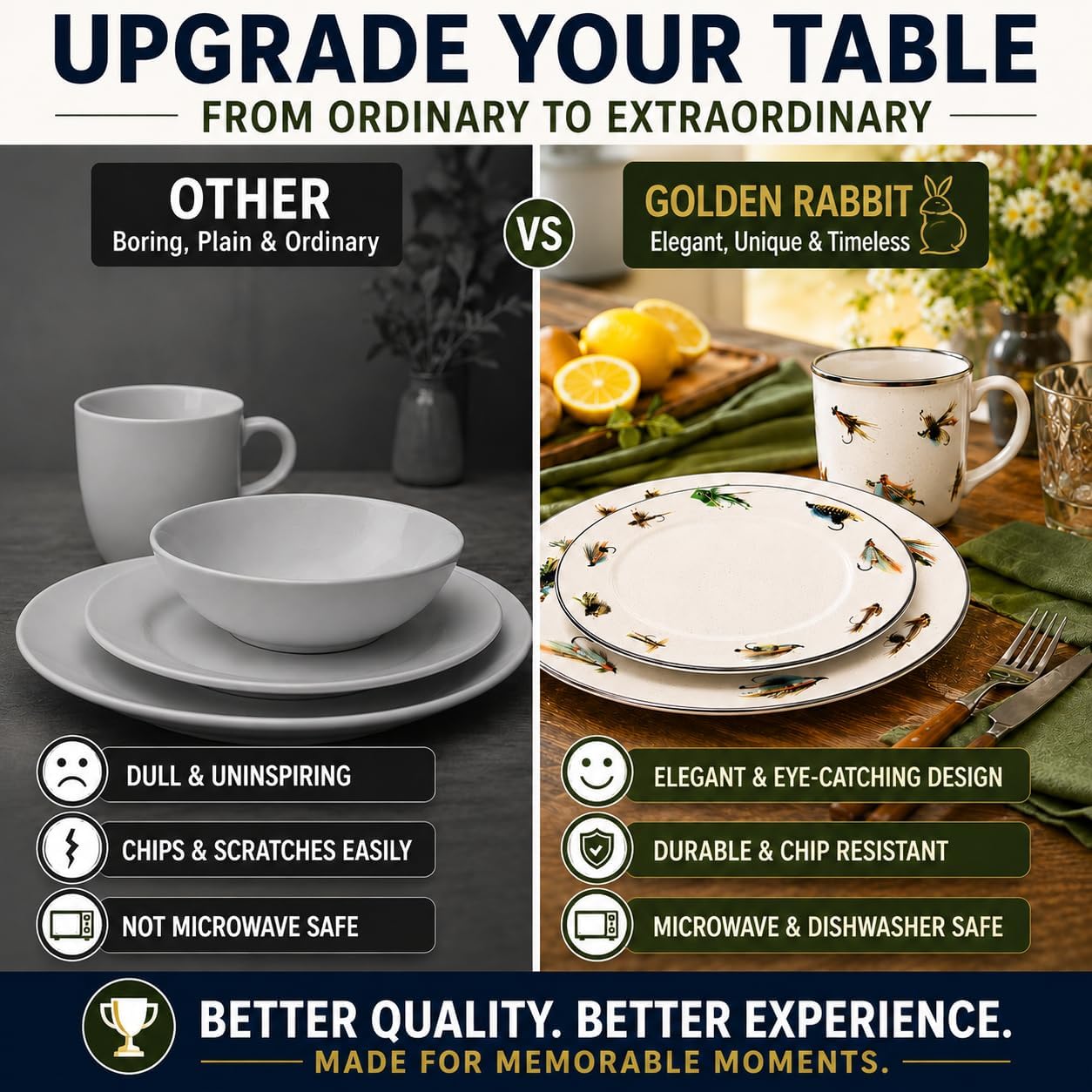 Golden Rabbit Enamelware Chargers, 12.5 inch, Fishing Fly, Set of 2