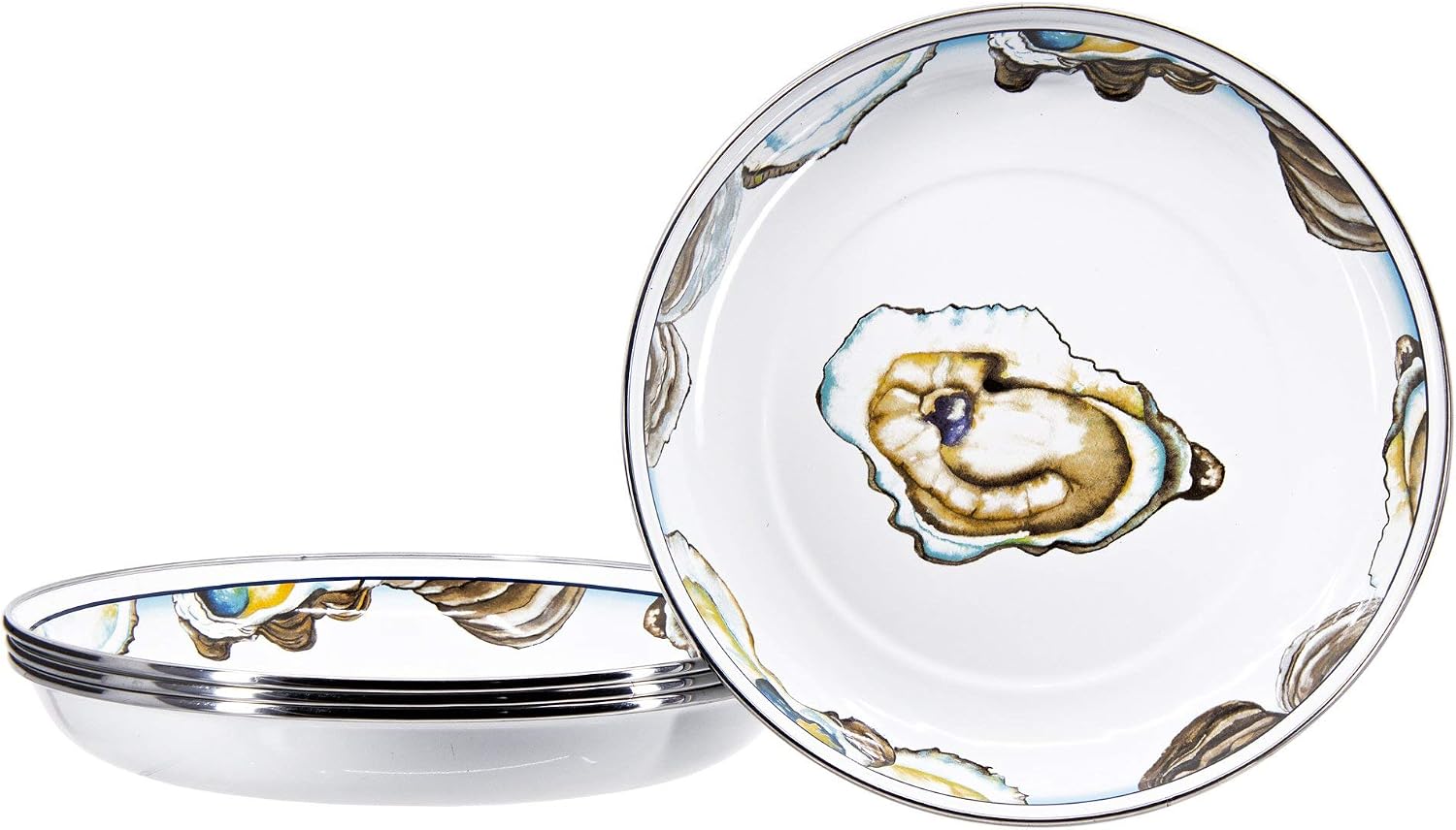 Golden Rabbit Enamelware Pasta Plates, 10 inch, Oyster, Set of 4