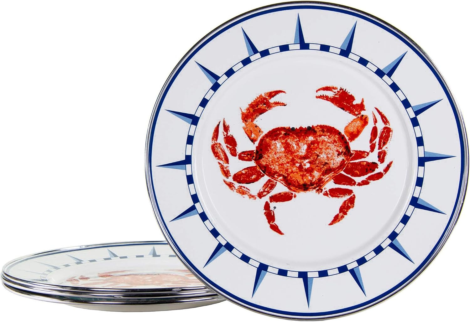 Golden Rabbit Enamelware Dinner Plates, 10.5 inch, Crab House, Set of 4
