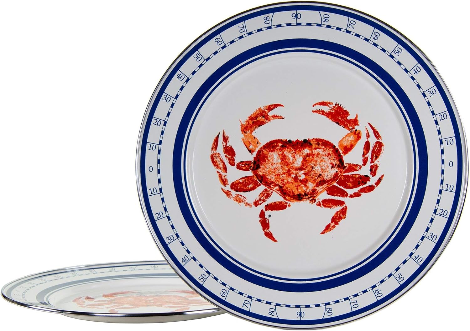 Golden Rabbit Enamelware Chargers, 12.5 inch, Crab House, Set of 2