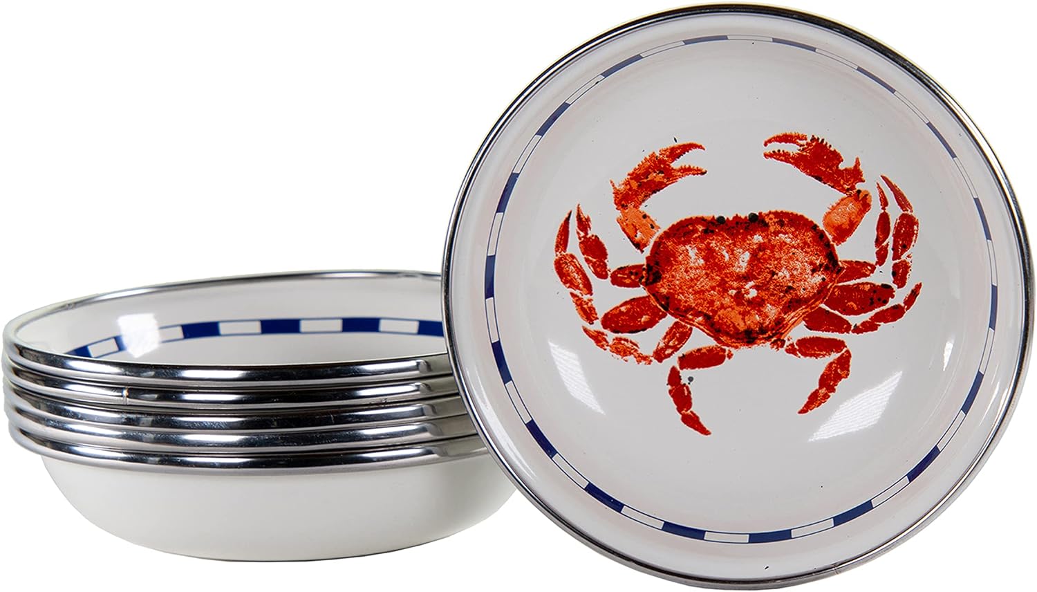 Golden Rabbit Enamelware Tasting Dish Bowls, 4 ounce, Crab House, Set of 6