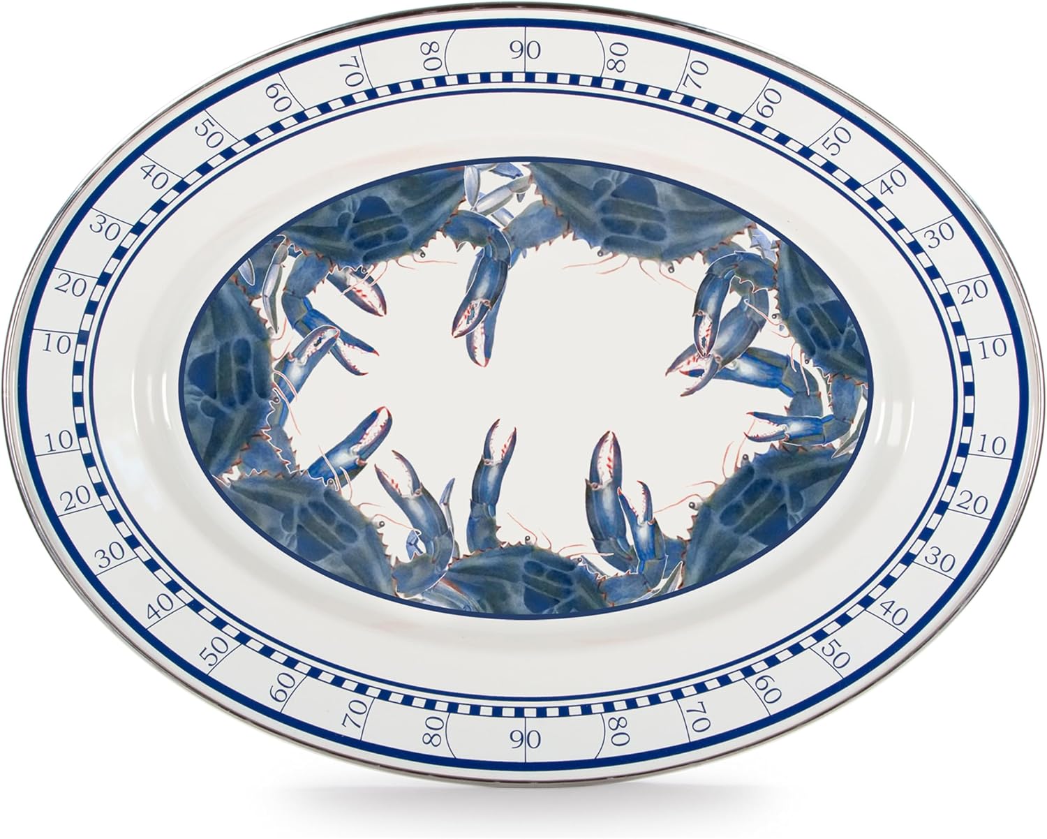 Golden Rabbit Enamelware Oval Platter, 12 x 16in, Blue Crab