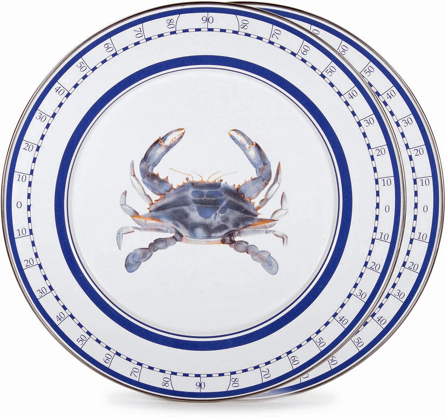 Golden Rabbit Enamelware Chargers, 12.5 inch, Blue Crab, Set of 2