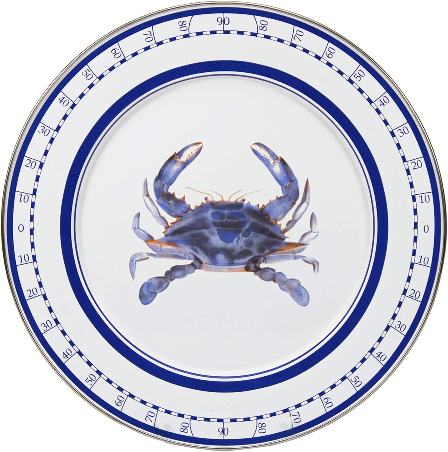 Golden Rabbit Enamelware Chargers, 12.5 inch, Blue Crab, Set of 2