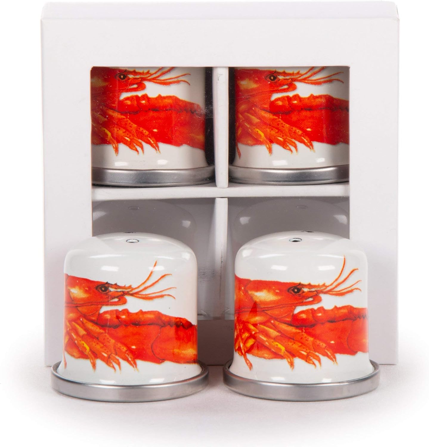 Golden Rabbit Enamelware Salt and Pepper Shakers, 2 Sets in Gift Box, Lobster
