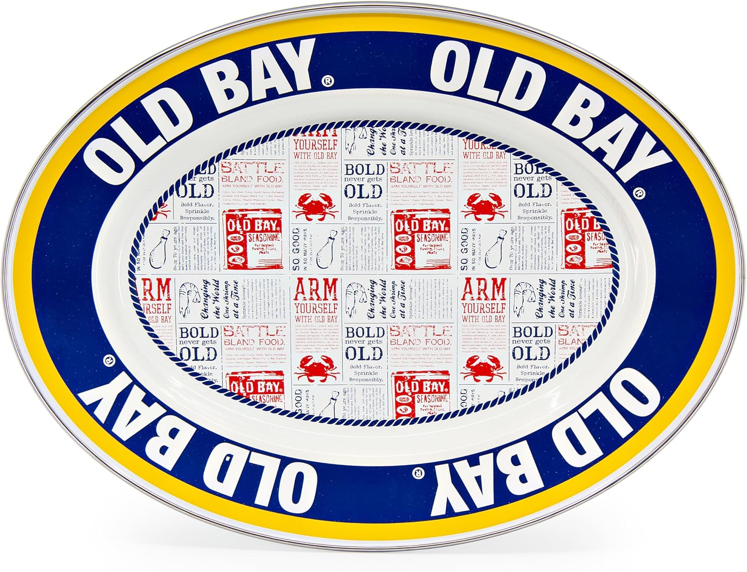 Golden Rabbit Enamelware Oval Platter, 12 x 16in, Old Bay
