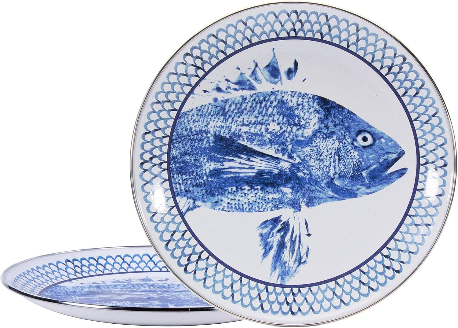 Golden Rabbit Enamelware Chargers, 12.5 inch, Fish Camp, Set of 2