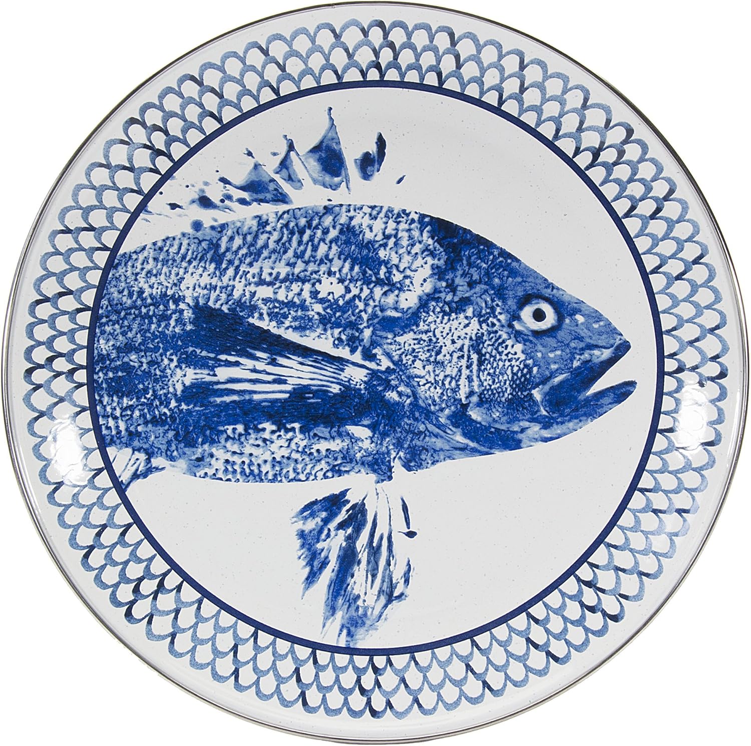 Golden Rabbit Enamelware Chargers, 12.5 inch, Fish Camp, Set of 2