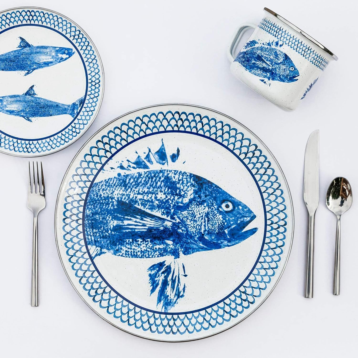 Golden Rabbit Enamelware Chargers, 12.5 inch, Fish Camp, Set of 2