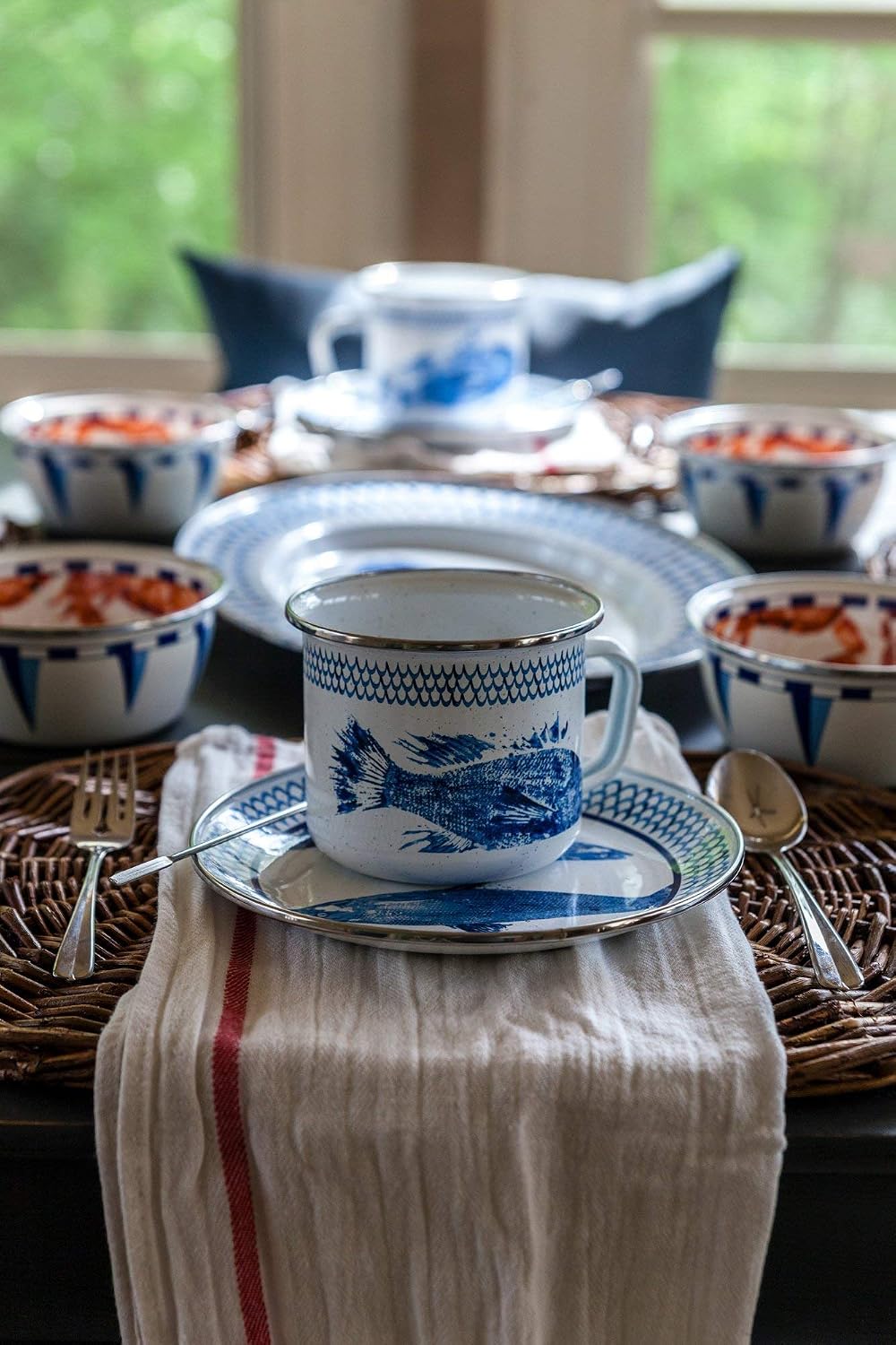 Golden Rabbit Enamelware Chargers, 12.5 inch, Fish Camp, Set of 2