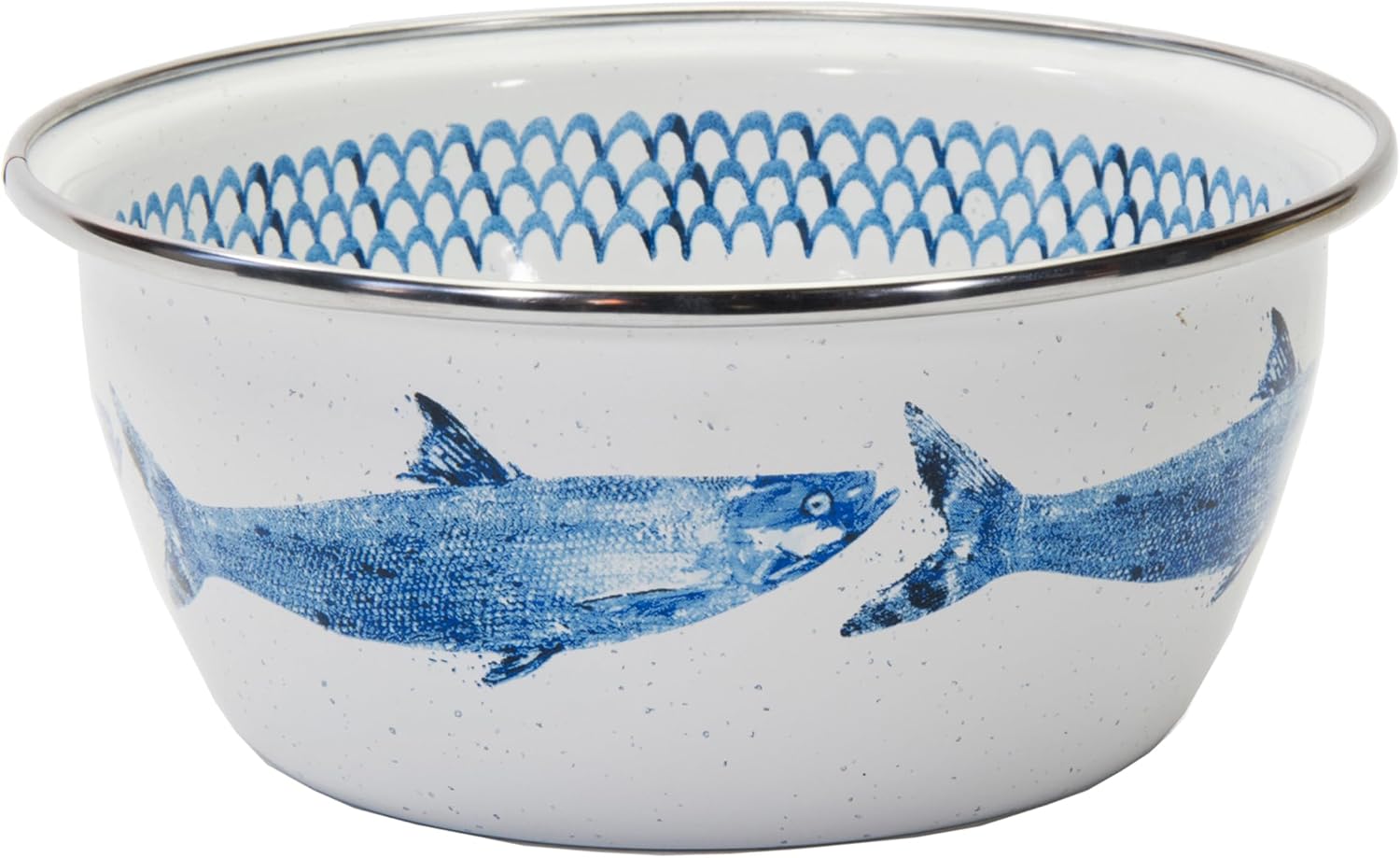 Golden Rabbit Enamelware Salad Bowls, 24 ounce, Fish Camp, Set of 4