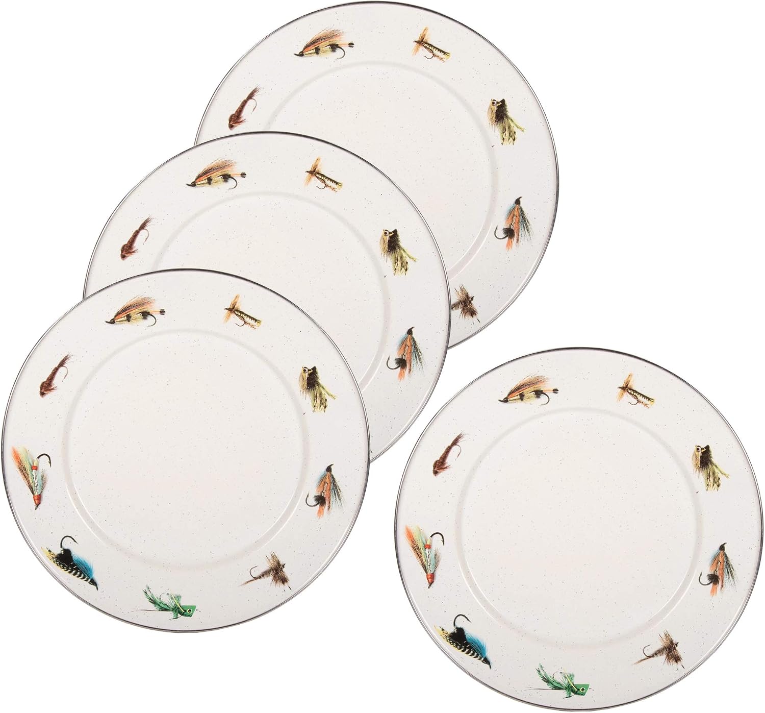 Golden Rabbit Enamelware Sandwich Plates, 8.5 inch, Fishing Fly, Set of 4