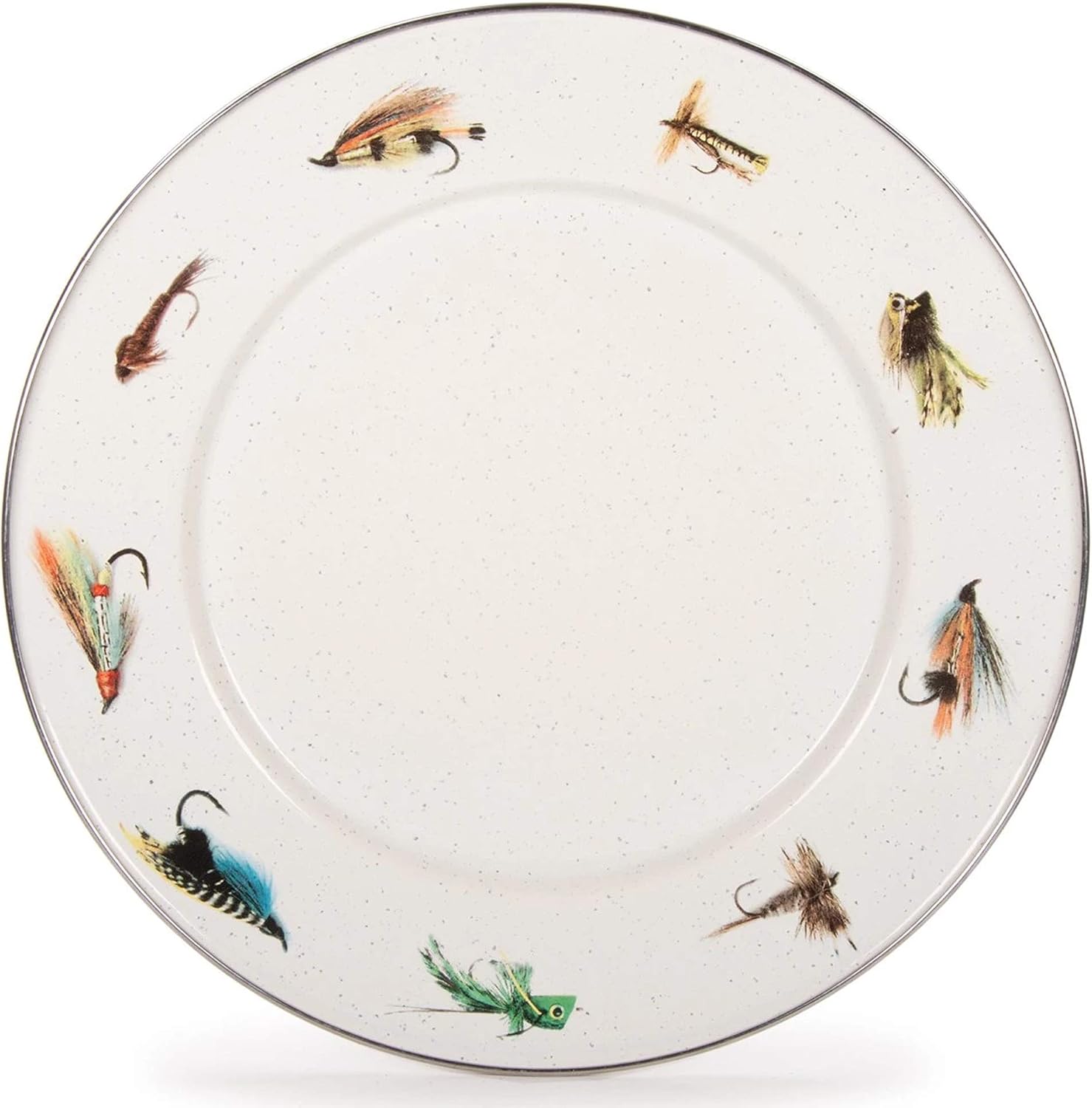 Golden Rabbit Enamelware Sandwich Plates, 8.5 inch, Fishing Fly, Set of 4