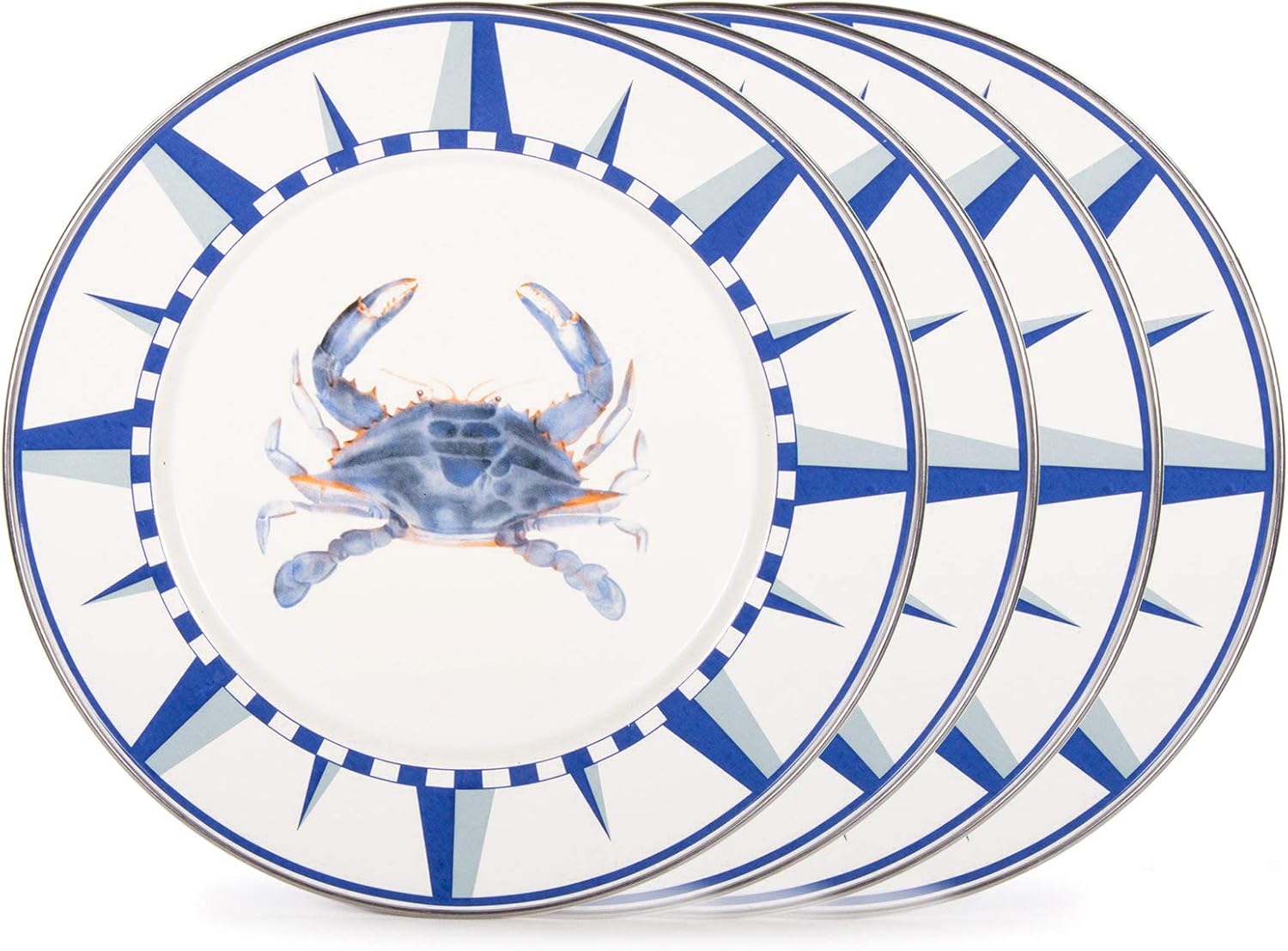 Golden Rabbit Enamelware Dinner Plates, 10.5 inch, Blue Crab, Set of 4