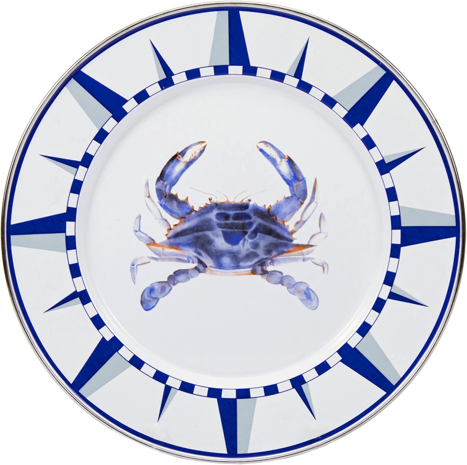 Golden Rabbit Enamelware Dinner Plates, 10.5 inch, Blue Crab, Set of 4