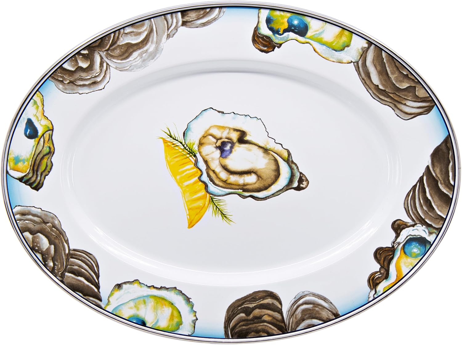 Golden Rabbit Enamelware Oval Platter, 12 x 16in, Oyster