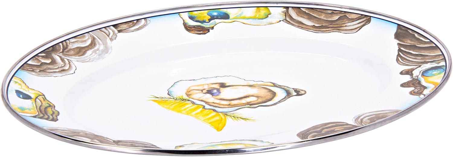 Golden Rabbit Enamelware Oval Platter, 12 x 16in, Oyster