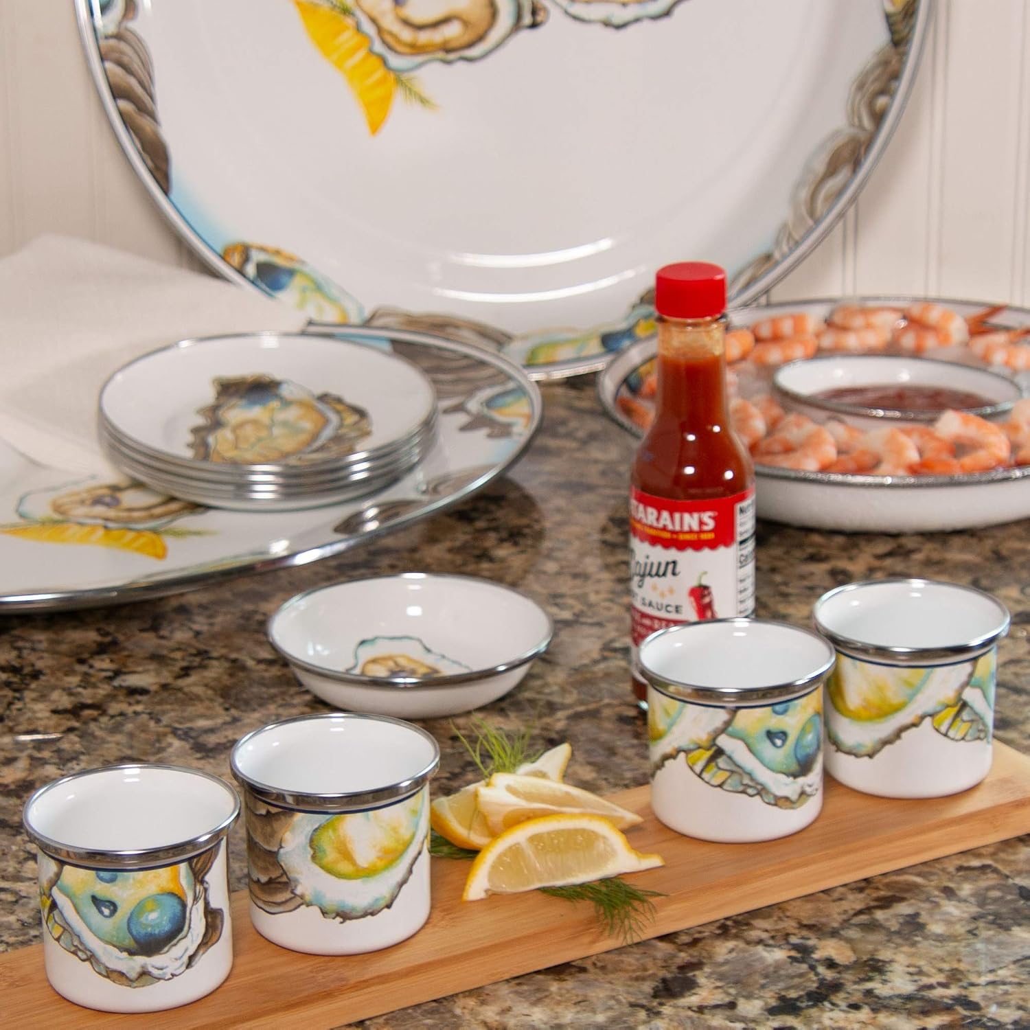 Golden Rabbit Enamelware Oval Platter, 12 x 16in, Oyster