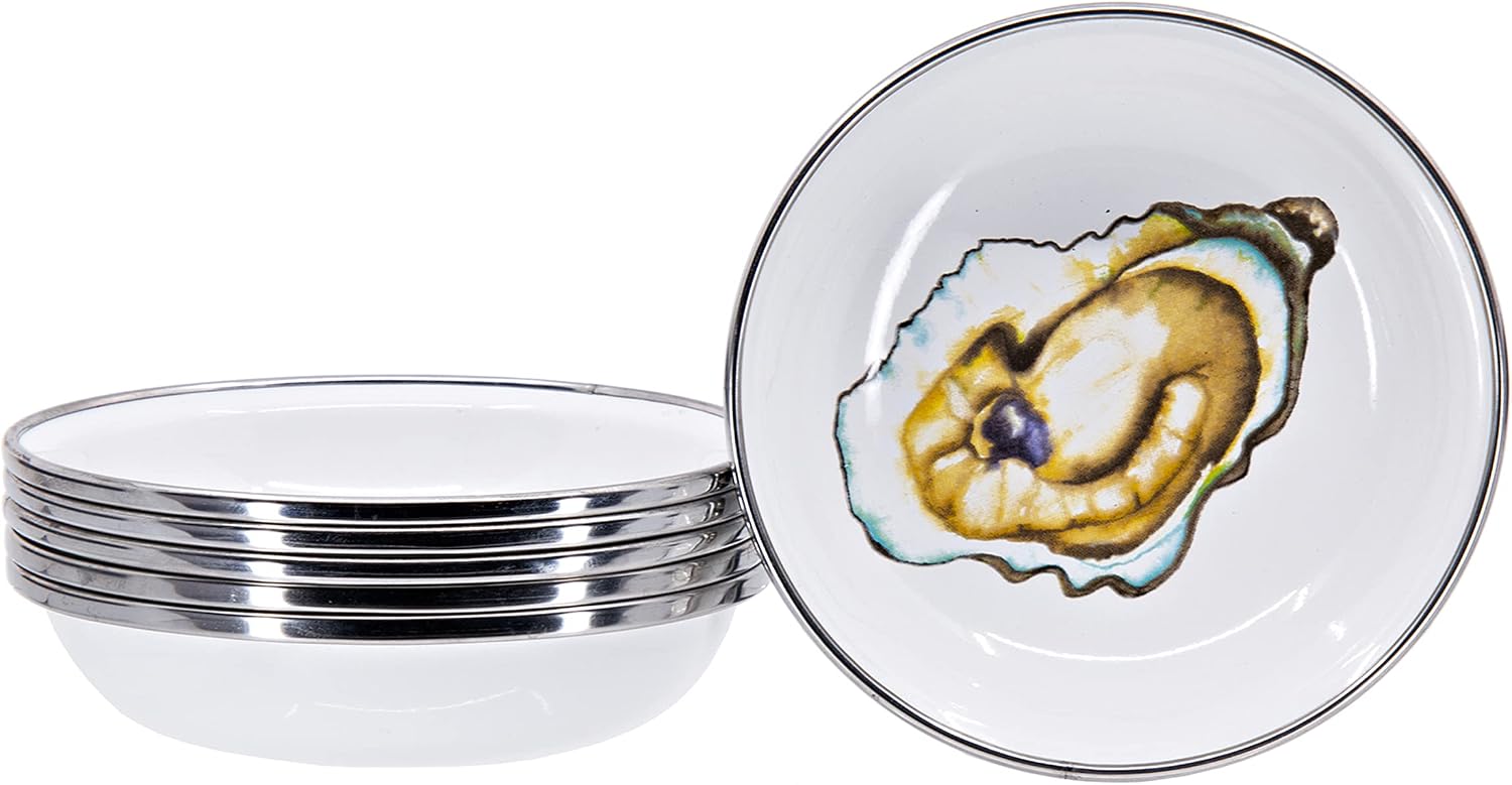 Golden Rabbit Enamelware Tasting Dish Bowls, 4 ounce, Oyster, Set of 6