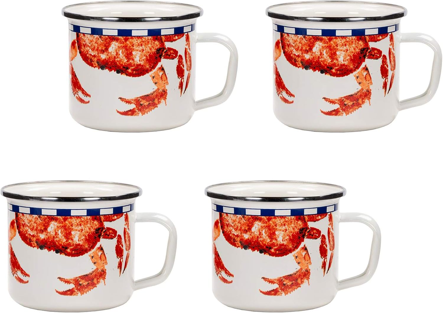 Golden Rabbit Enamelware Grande Coffee or Tea Mugs, 24 ounce, Crab House, Set of 4