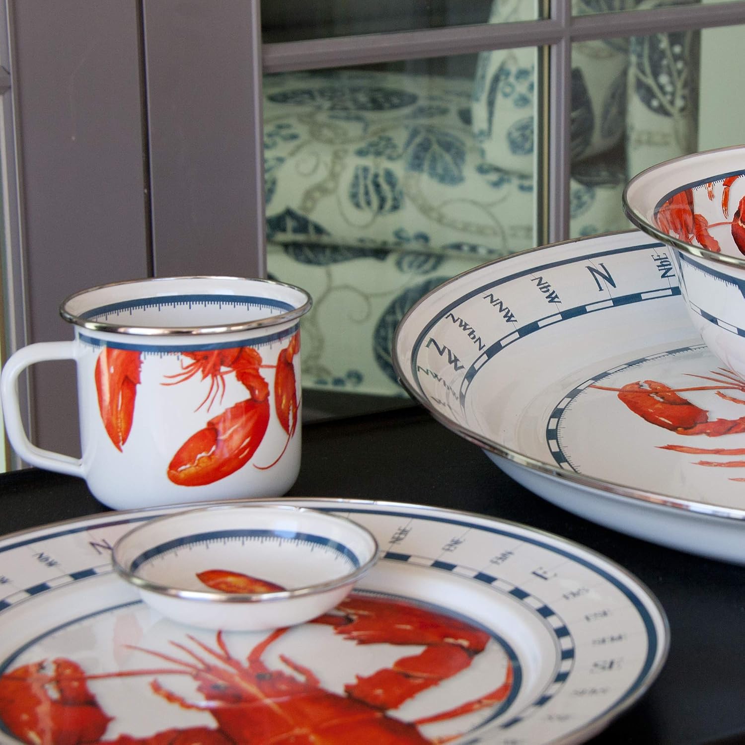 Golden Rabbit Enamelware Chargers, 12.5 inch, Lobster, Set of 2
