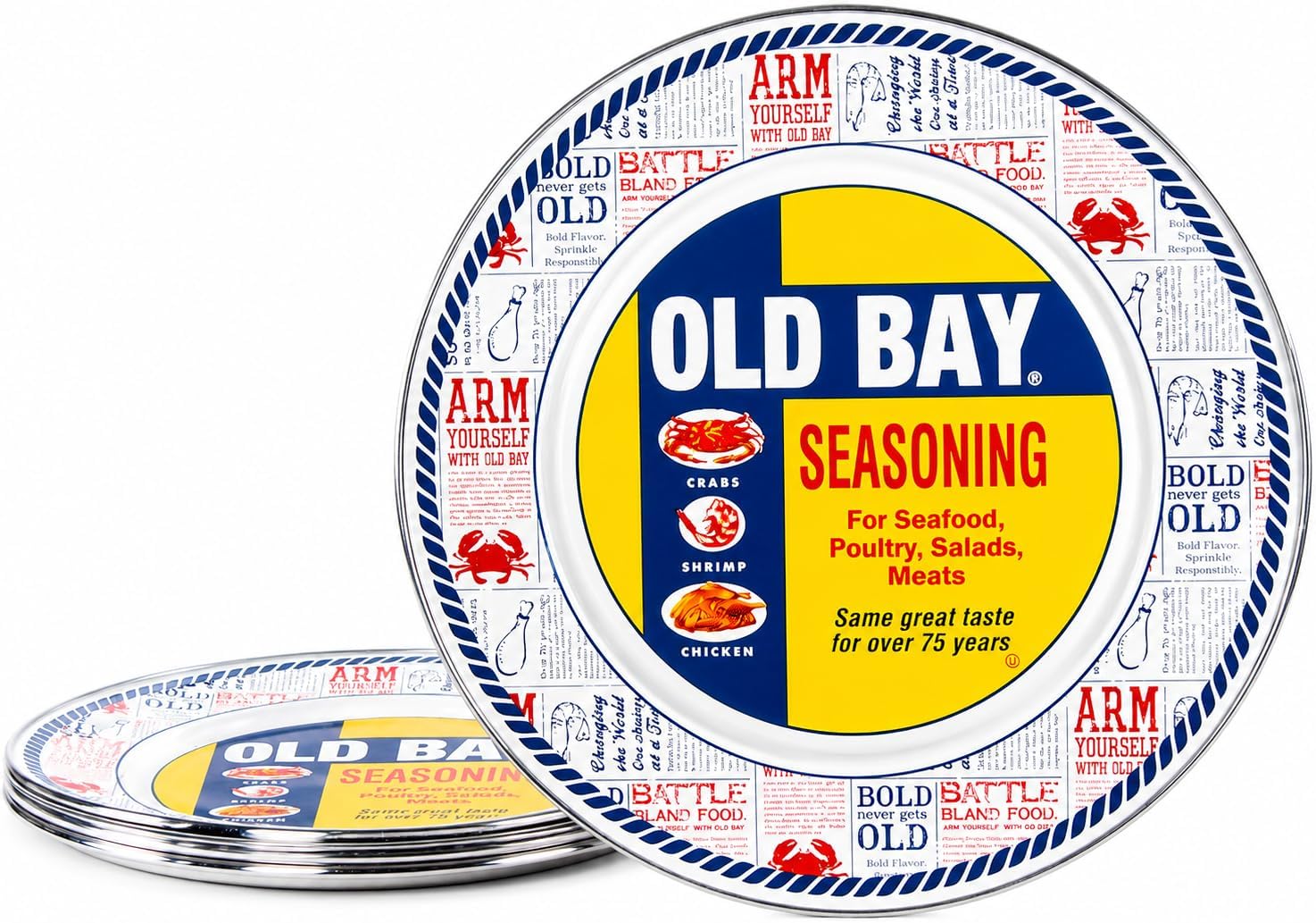Golden Rabbit Enamelware Dinner Plates, 10.5 inch, Old Bay, Set of 4