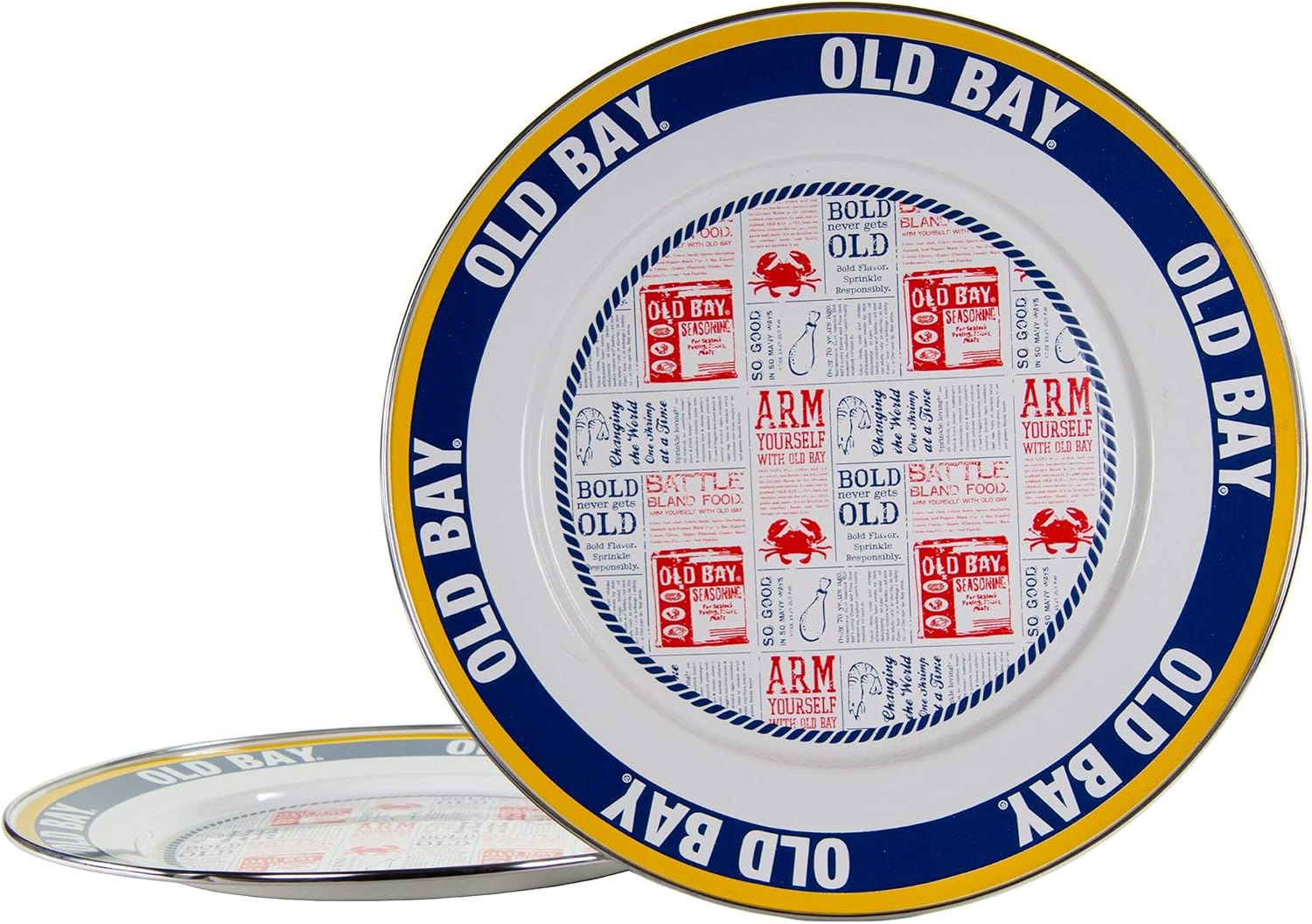Golden Rabbit Enamelware Chargers, 12.5 inch, Old Bay, Set of 2