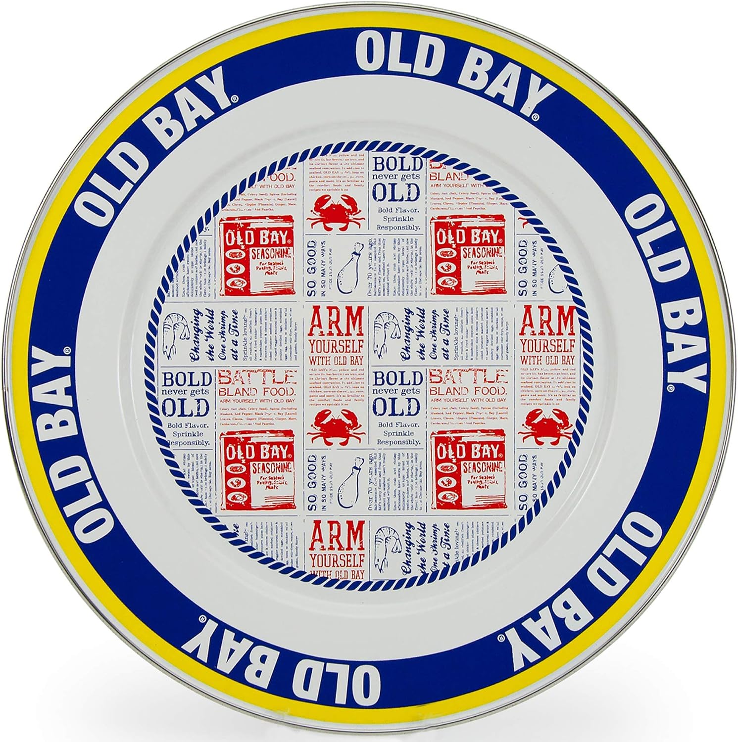 Golden Rabbit Enamelware Chargers, 12.5 inch, Old Bay, Set of 2