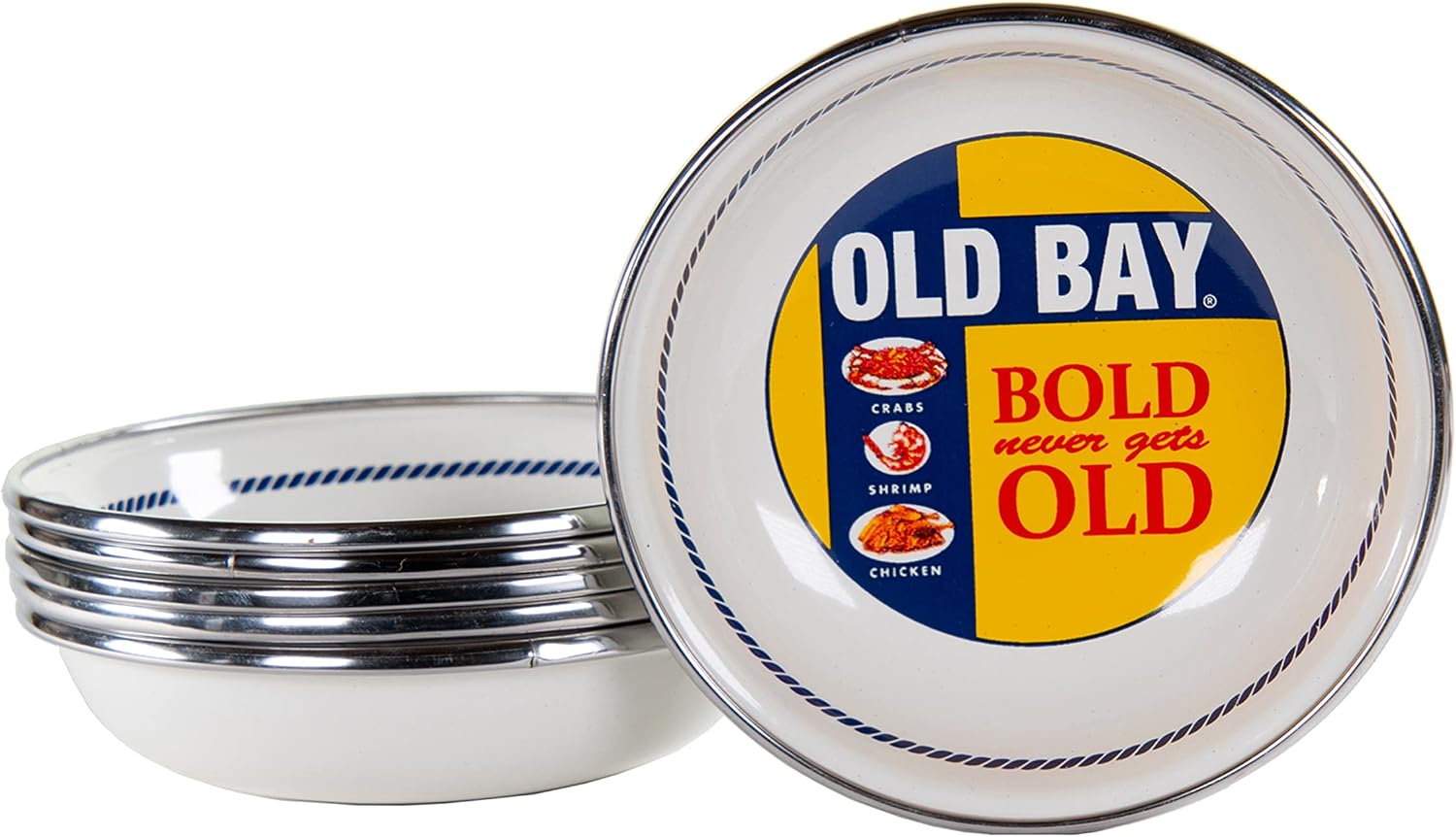 Golden Rabbit Enamelware Tasting Dish Bowls, 4 ounce, Old Bay, Set of 6