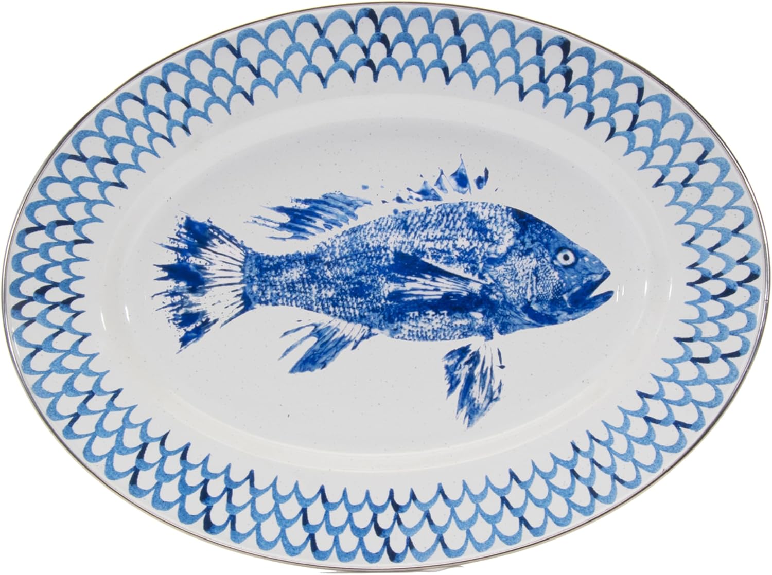 Golden Rabbit Enamelware Oval Platter, 12 x 16in, Fish Camp