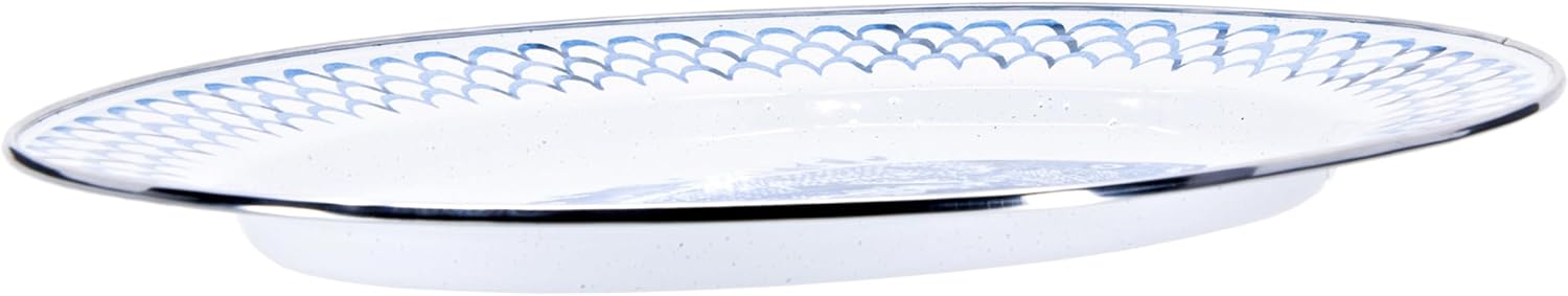 Golden Rabbit Enamelware Oval Platter, 12 x 16in, Fish Camp