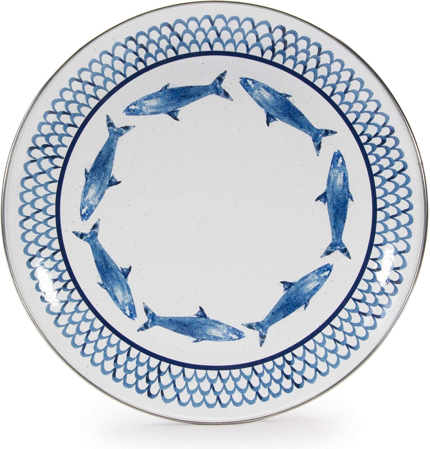 Golden Rabbit Enamelware Dinner Plates, 10.5 inch, Fish Camp, Set of 4