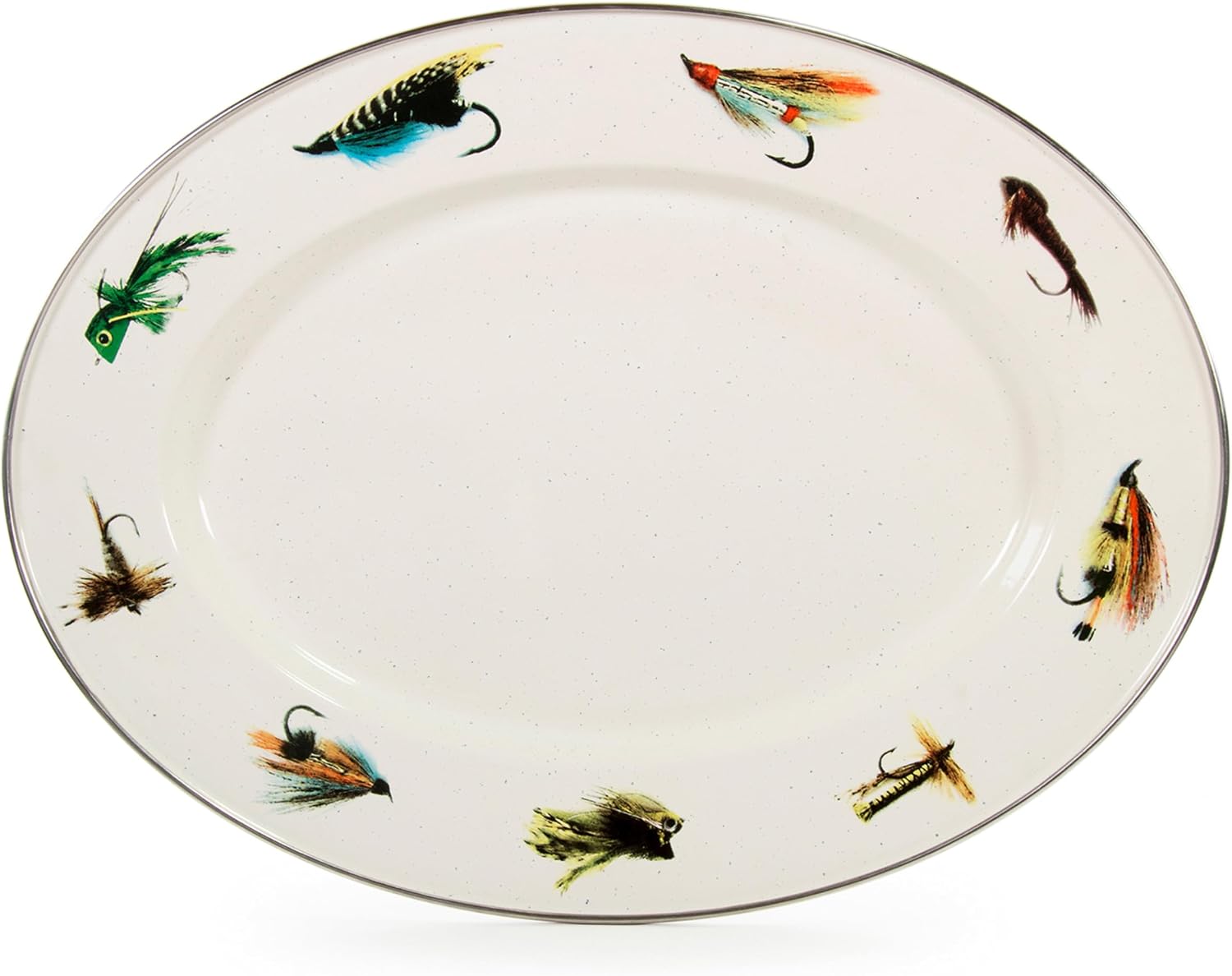 Golden Rabbit Enamelware Oval Platter, 12 x 16in, Fishing Fly