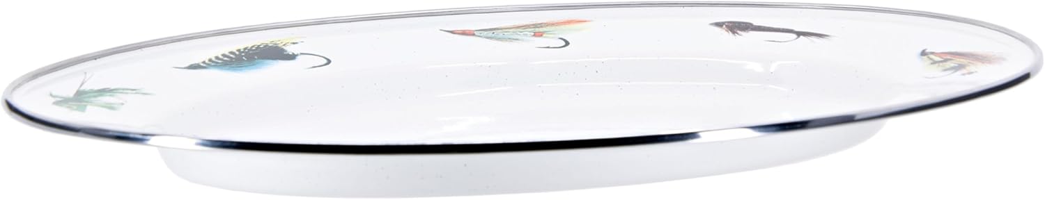 Golden Rabbit Enamelware Oval Platter, 12 x 16in, Fishing Fly