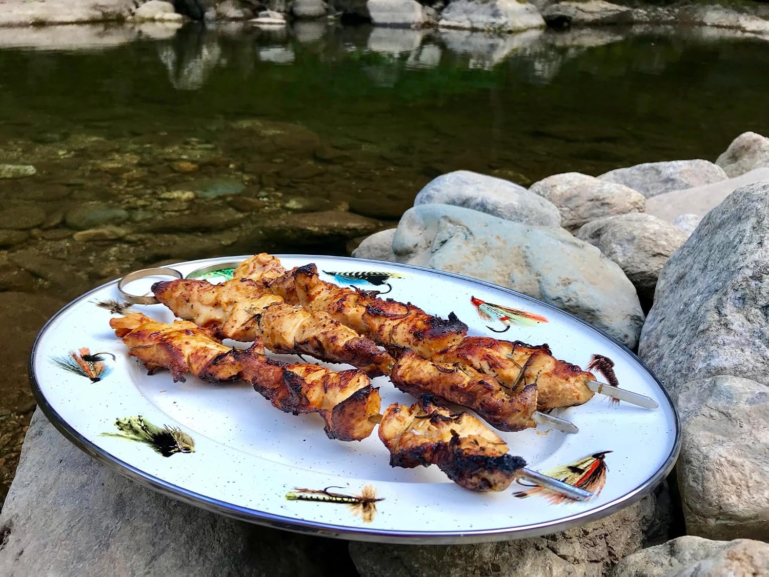 Golden Rabbit Enamelware Oval Platter, 12 x 16in, Fishing Fly