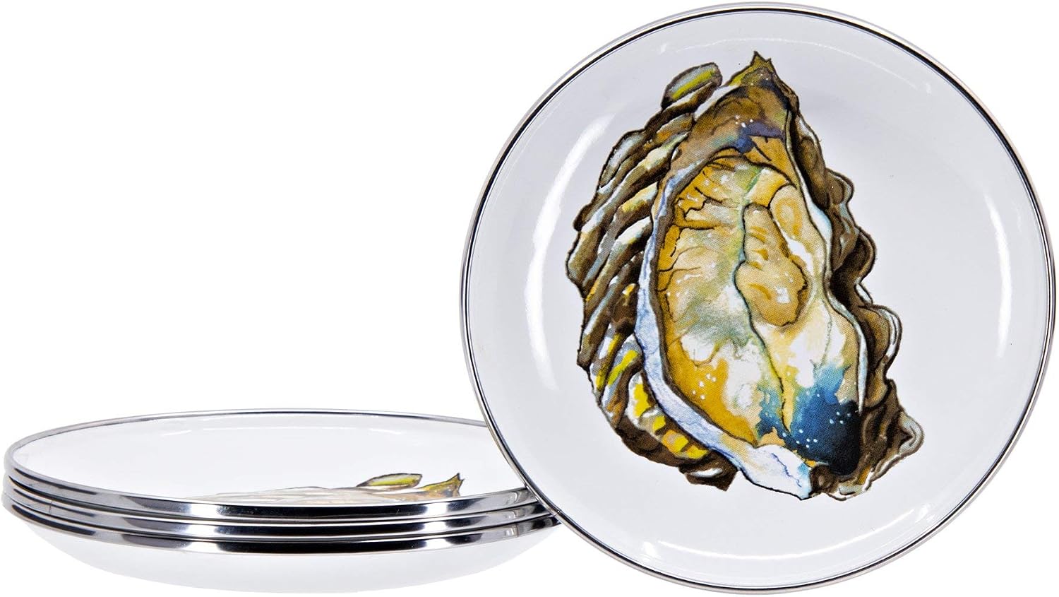 Golden Rabbit Enamelware Appetizer Plates, 6 inch, Oyster, Set of 4