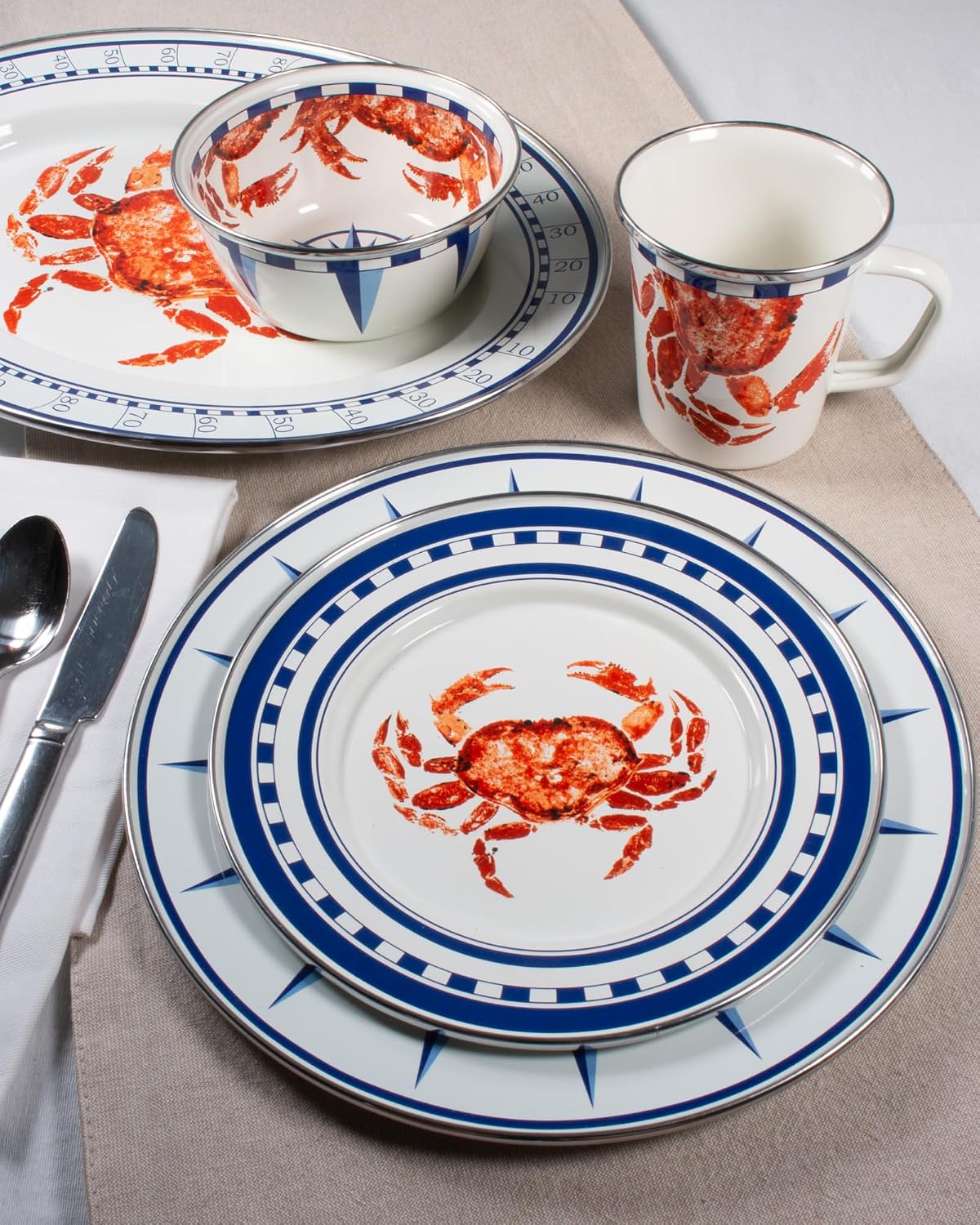 Golden Rabbit Enamelware Oval Platter, 12 x 16in, Crab House