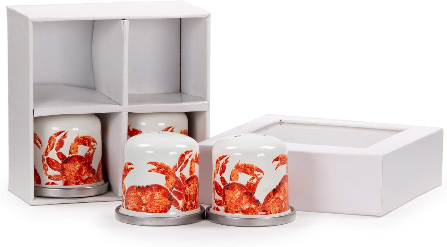 Golden Rabbit Enamelware Salt and Pepper Shakers, 2 Sets in Gift Box, Crab House