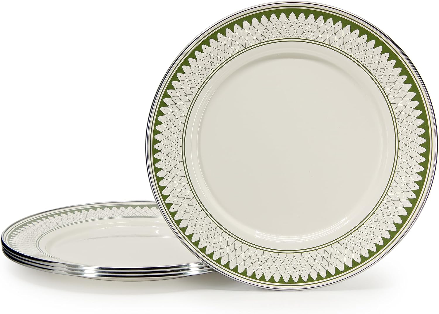 Golden Rabbit Enamelware Dinner Plates, 10.5 inch, Olive Sevilla, Set of 4