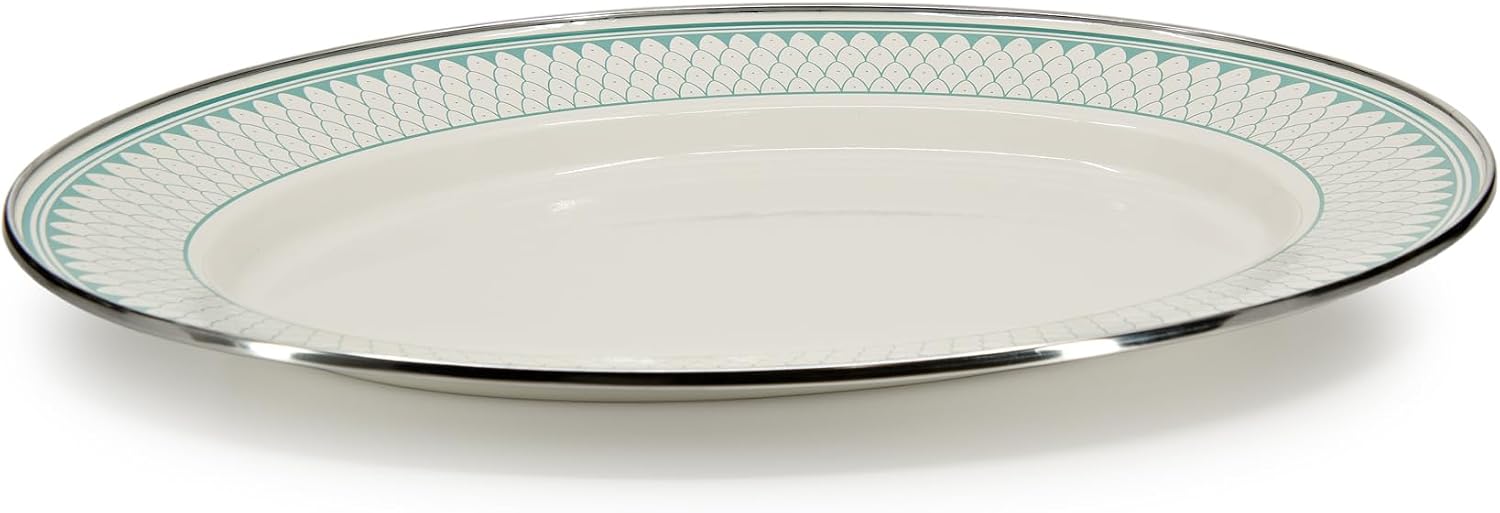 Golden Rabbit Enamelware Oval Platter, 12 x 16in, Aegean Sevilla