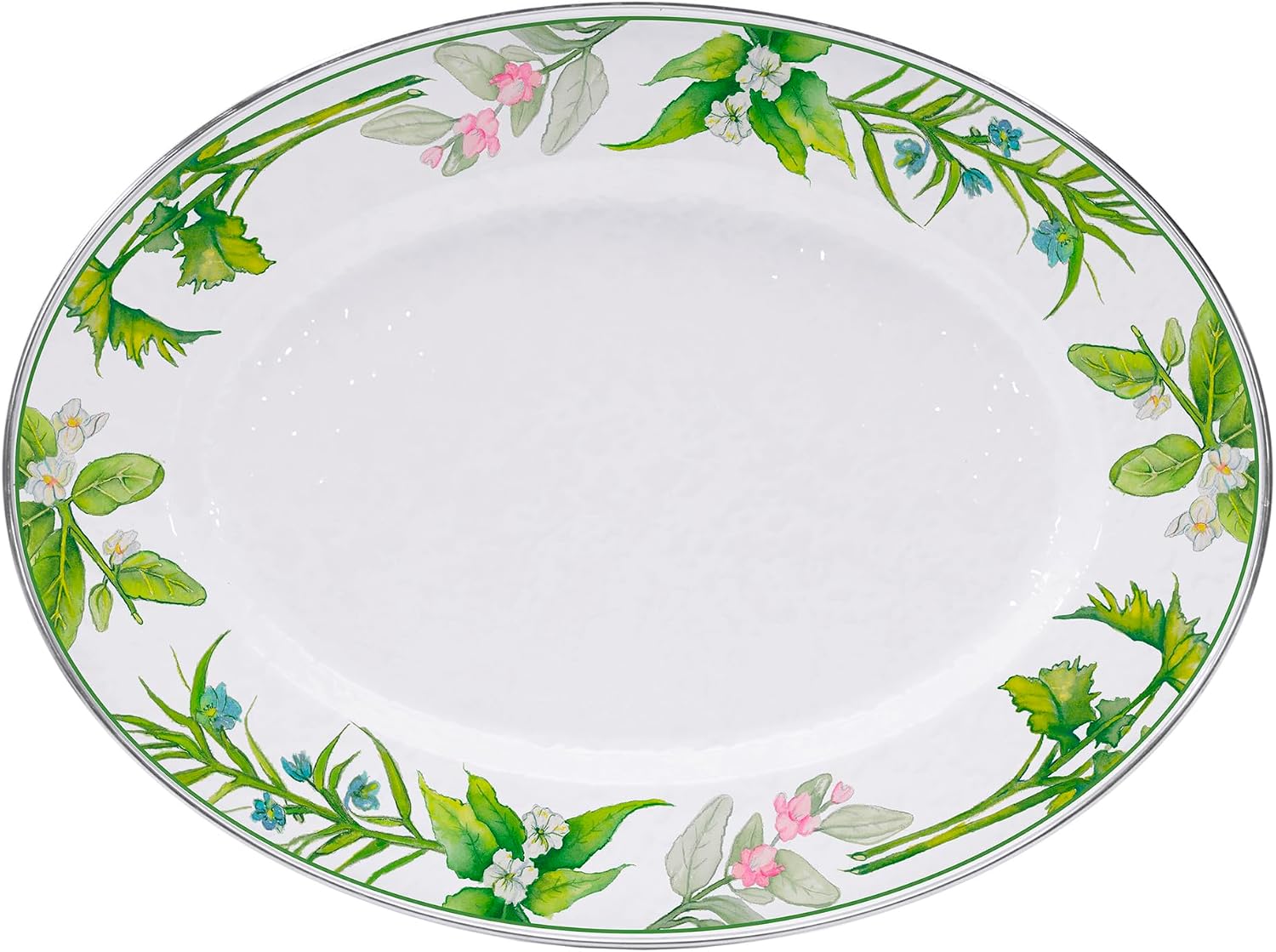 Golden Rabbit Enamelware Oval Platter, 12 x 16in, Herbs