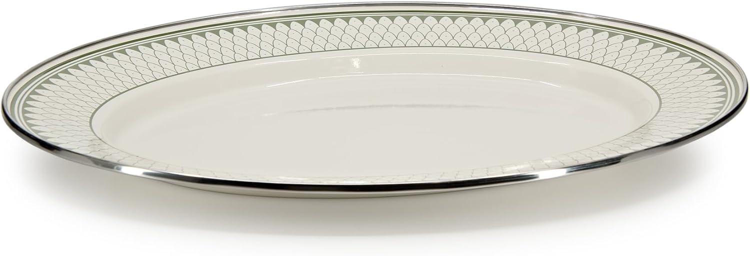 Golden Rabbit Enamelware Oval Platter, 12 x 16in, Olive Sevilla